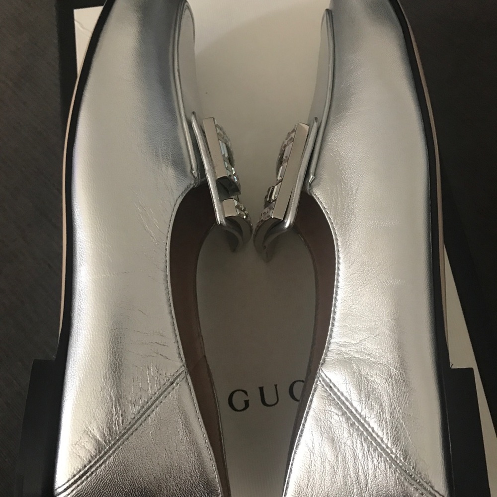 NIB Gucci Metallic Crystal Square G Loafers 38 - Picture 11 of 16
